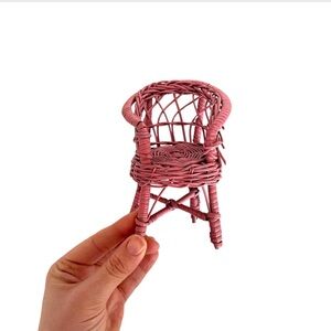Mini Wicker Pink Doll Chair | Barbie Pink Furniture